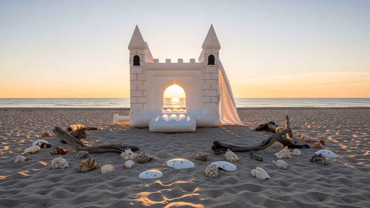 Castillo Blanco inflable en terraza para boda