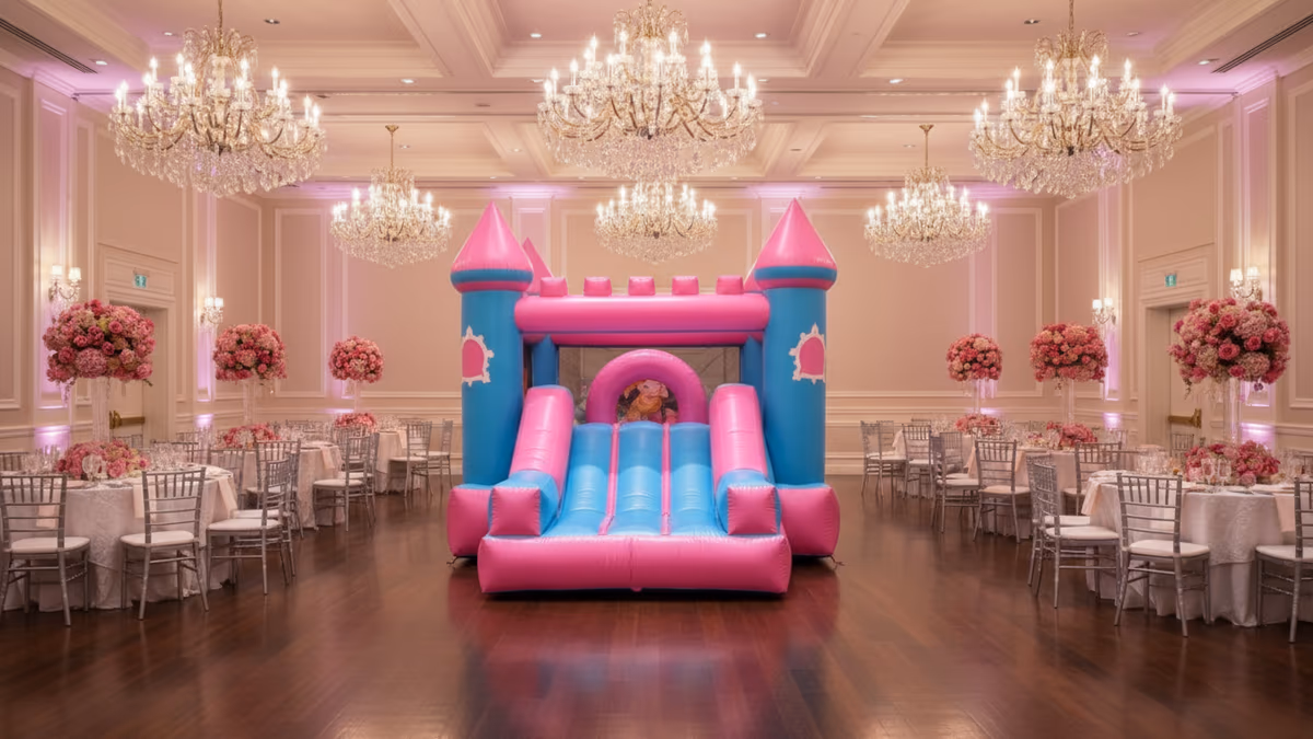 Castillo de Princesas inflable vista lateral evento