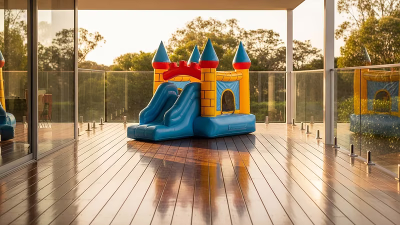 Mini Castillo inflable instalado en salón de fiestas