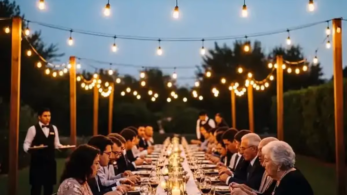 Guirnaldas de luz para eventos en jardín