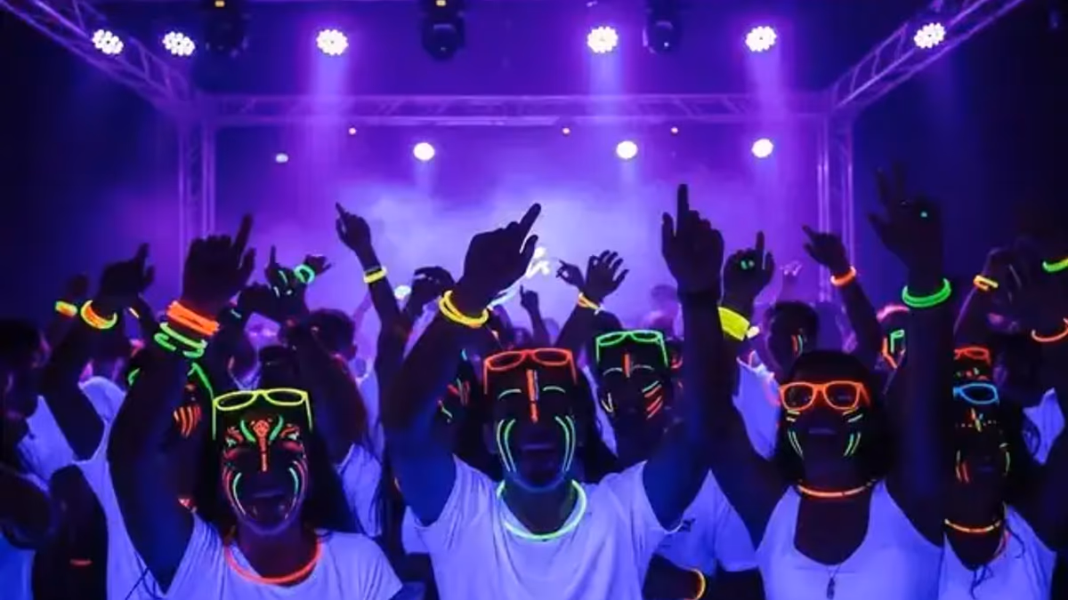 Iluminación neón y UV para fiesta temática